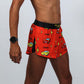 Closeup side view of the men's 2 inch cars split running shorts.
