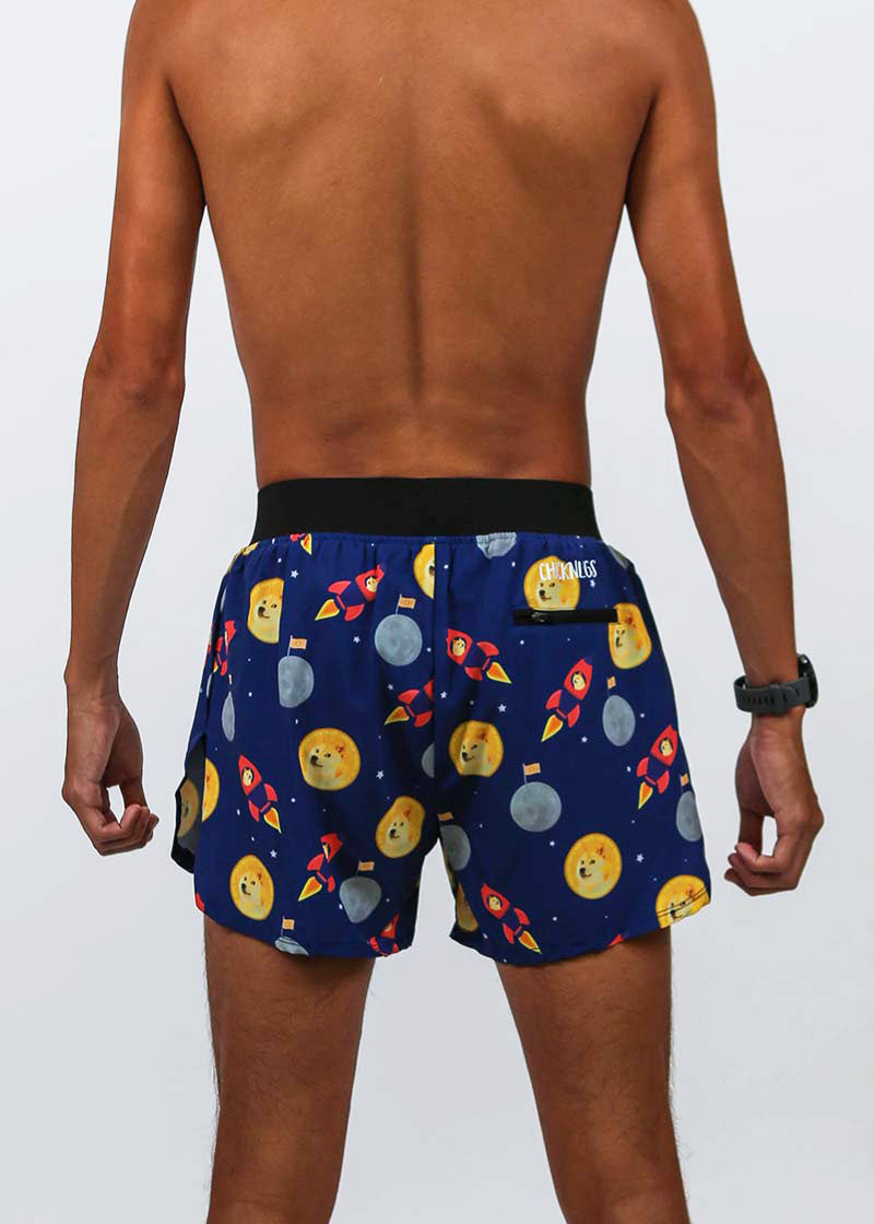 Closeup rear view of the men's 4 inch crpyto half split shorts.