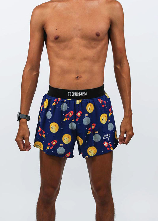 closeup front view of the men's 4 inch crpyto half split shorts.