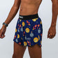 Closeup side logo view of the men's 4 inch crpyto half split shorts.