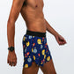 Closeup right side view of the men's 4 inch crpyto half split shorts.