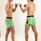 Runners pretending to fight while wearing the ChicknLegs dino running shorts.