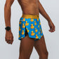 Right side closeup view of the Men's rubber ducky 2" split running shorts.