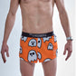 Front closeup view of the ChicknLegs men's 2 inch ghosts split running shorts.