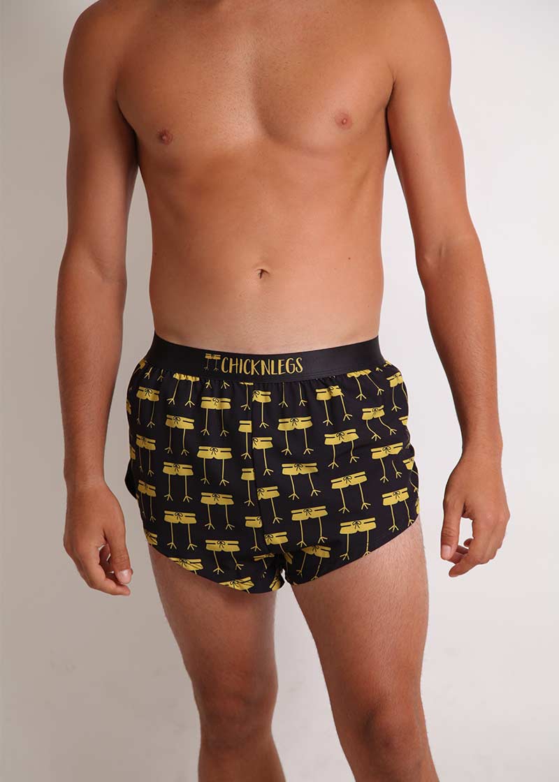 ChicknLegs men's midnight mile 2" split running shorts front view.