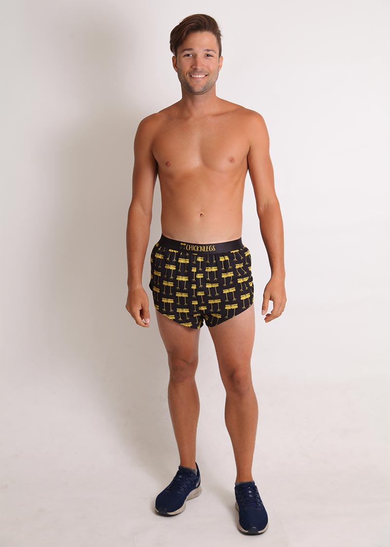 ChicknLegs men's midnight mile 2" split running shorts full body view.