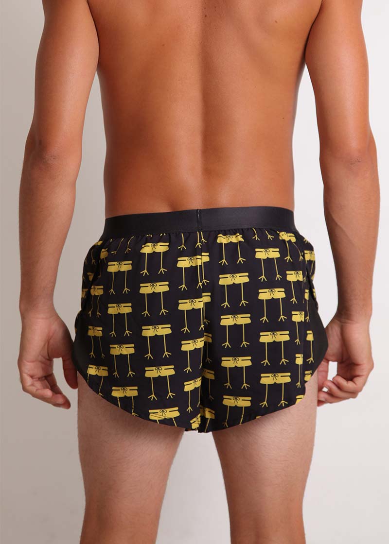 ChicknLegs men's midnight mile 2" split running shorts rear view.