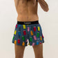 Closeup front view of the men's porta potty 4 inch half split running shorts.