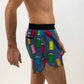 Right side view of the men's porta potty 4 inch half split running shorts.