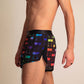 chicknlegs rainbow mile men's 2" split running shorts side view of the logo.