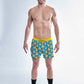 Full body shot of the men's 4 inch rubber ducky running shorts.