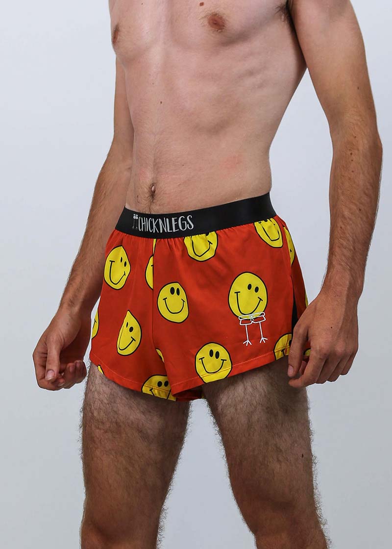 Side view of the men's smileys 2 inch split running shorts.