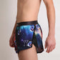 ChicknLegs men's SpaceCats 2" split running shorts side view showcasing our logo.