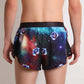 ChicknLegs men's SpaceCats 2" split running shorts rear view.
