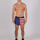 Full body view of the ChicknLegs men's 2 inch split running shorts.