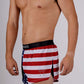 left side view of the men's USA 2 inch split running shorts showing the logo.