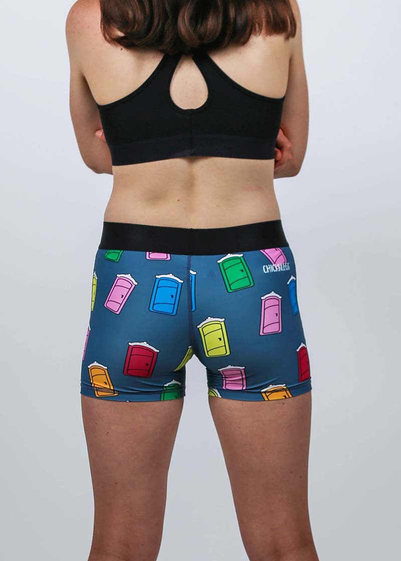 Back view of the women's porta potty 3 inch compression running shorts.