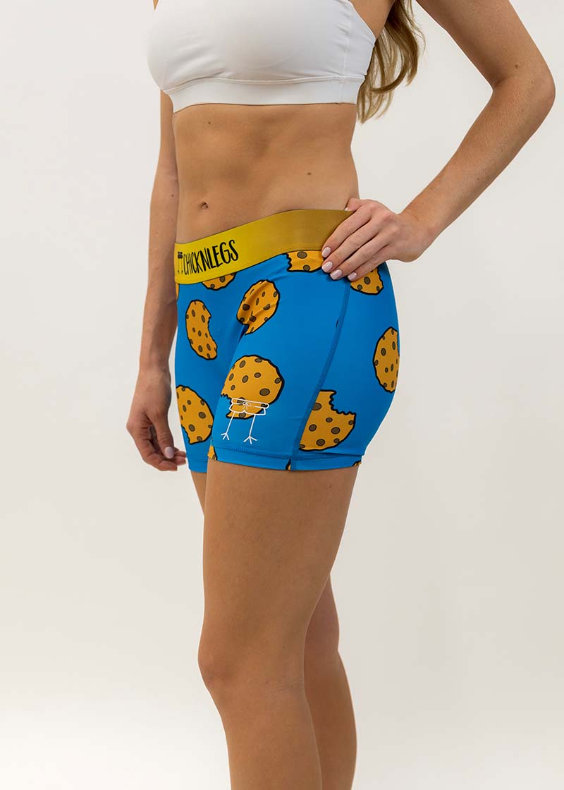 Side view of the women's cookies compression running shorts from ChicknLegs.