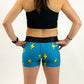 Rear view of the women's blue bolts 3 inch compression running shorts.