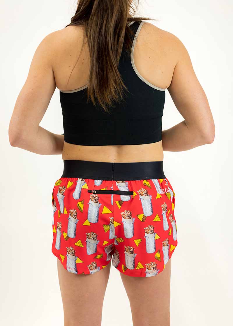 Back view of the women's burritos 1.5 inch split running shorts 