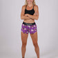 ChicknLegs women's choccy cows chocolate milk 1.5" split running shorts front full body view.