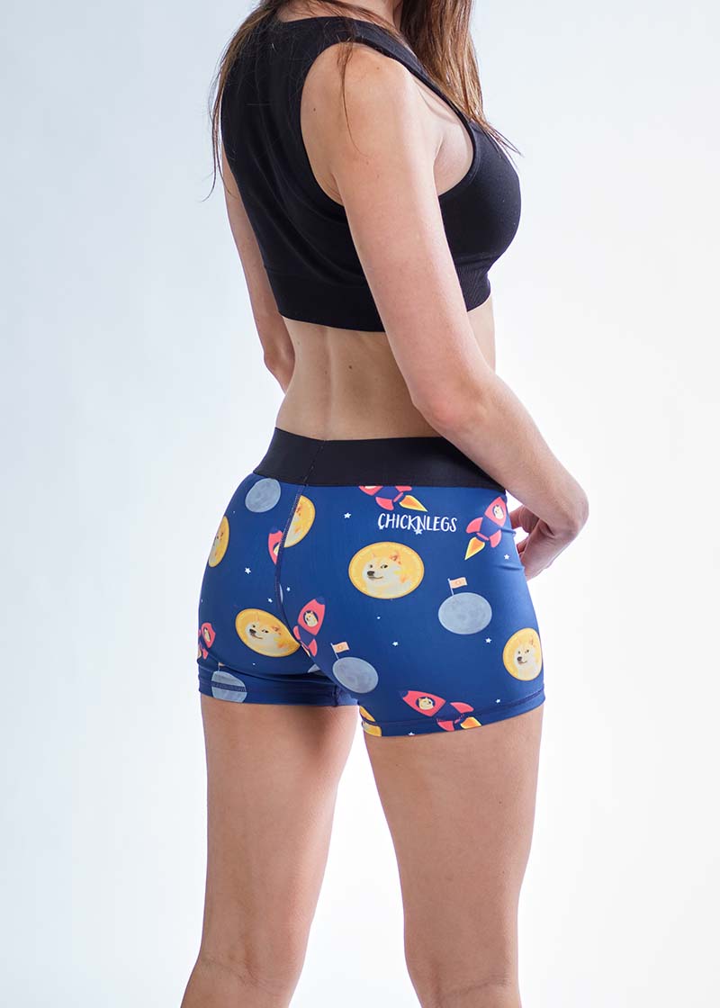 Rear view of the ChicknLegs women's crypto 3 inch compression running shorts.