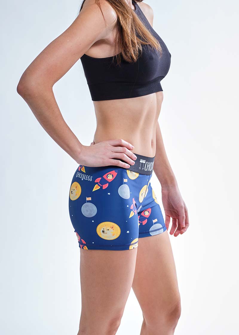 Right side view of the ChicknLegs women's crypto 3 inch compression running shorts.