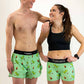 Group photo of the men's and women's dino-sore running shorts from ChicknLegs.