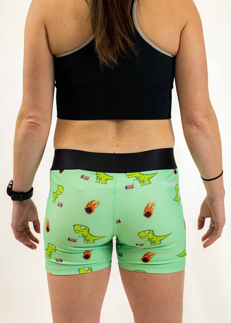 Back view of the women's dino compression running shorts.