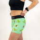 Left side view of the women's 3 inch dino-sore compression running shorts from ChicknLegs.