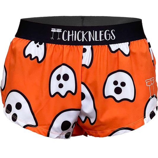 Ghost image of the chicknlegs women's halloween ghost split running shorts.