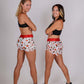 ChicknLegs women's 1.5" pasta night split running shorts full body  group shot while looking back.