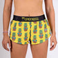 Front closeup view of the ChicknLegs pineapple express 1.5 inch split running shorts.