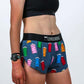 Closeup side view of the women's 1.5 inch porta-potty running shorts.