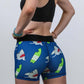 Closeup rear view of the women's 3 inch blue sharks compression shorts.