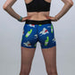 Back view of the women's 3 inch blue sharks compression shorts.