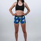 Full body view of the women's 3 inch blue sharks compression running shorts.